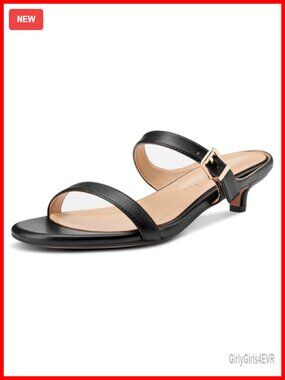 Kitten Heel Two Strap Slip On Open Toe Dress Sandals 1.4 Inch Heels